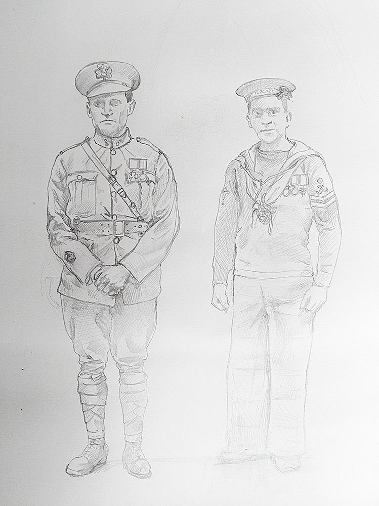 First pencil sketch of Doyle and Leach